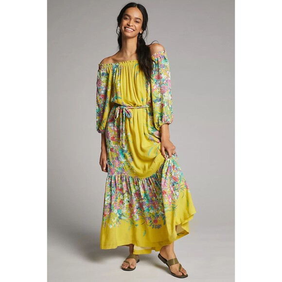 New Anthropologie Eliora Off-The-Shoulder Maxi Dress Floral Print Size XS - Picture 1 of 4